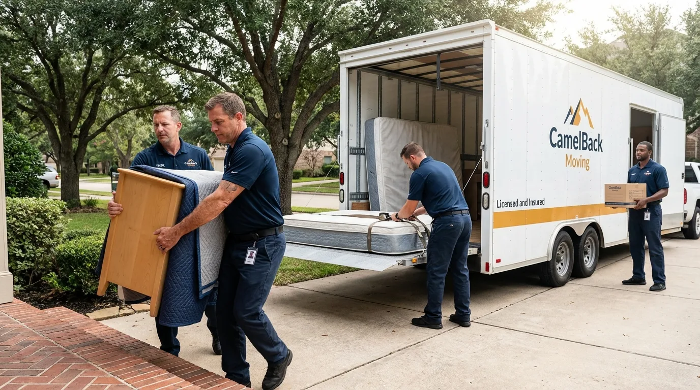 Crew loading residential truck for cross-state move from Fowler, IN